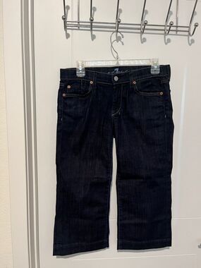 7 For All Mankind Dojo Cropped Blue Denim Distressed Wide Leg Jeans Bohemian